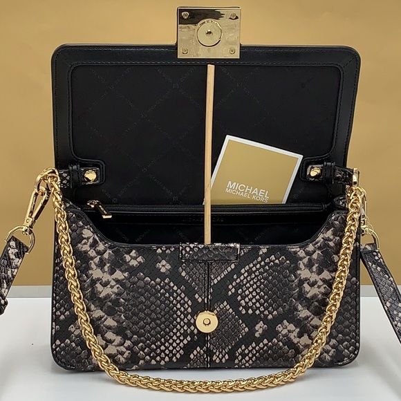 Michael Kors Sonia Medium Snake Embossed Shoulder Crossbody Bag Black color - Picture 8 of 16